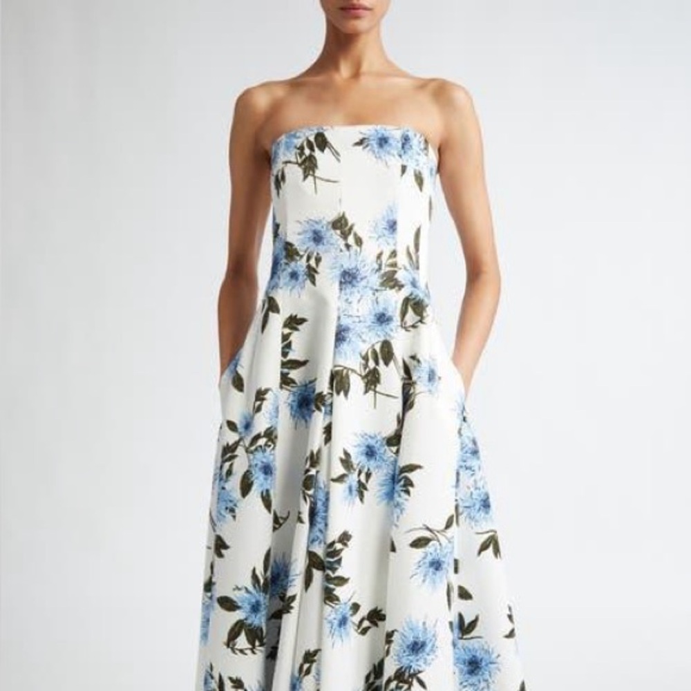 Emilia Wickstead White Dress with Blue Floral Design